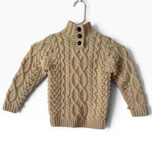 Aran Woolen Mills Sweater Cream Kids Size Small Cable Knit Fisherman Merino Wool